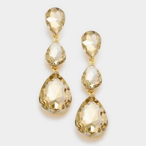 Topaz Dangle Crystal Earrings 2.75 Inch Triple Tear Drop Jewelry